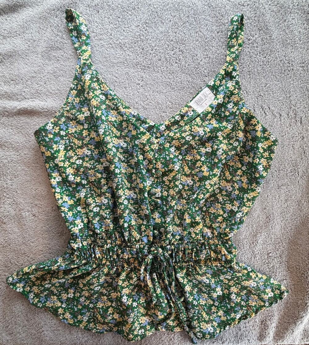 Sienna Sky Green Floral Peplum Tank Top Cropped Spring Summer Night Out